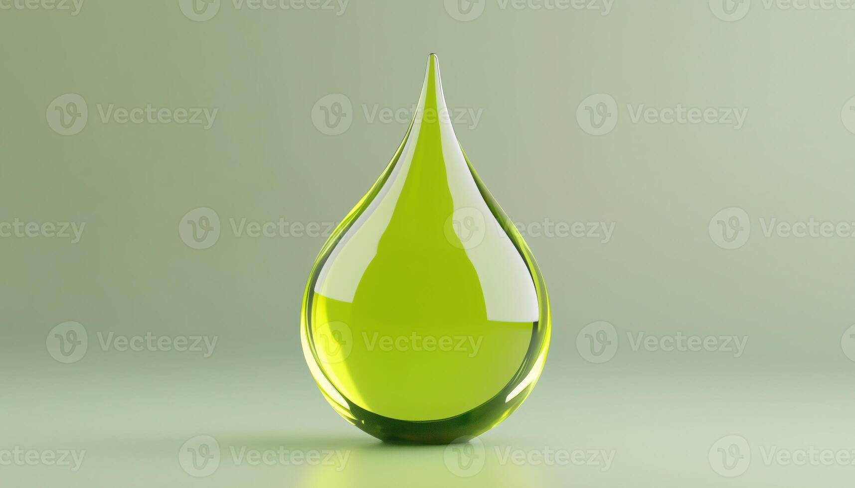 Illustration Of A Transparent Green Liquid Water Drop In Rendering, Capturing The Fluidity And Transparency Of The Liquid. Aesthetic Water Droplet photo