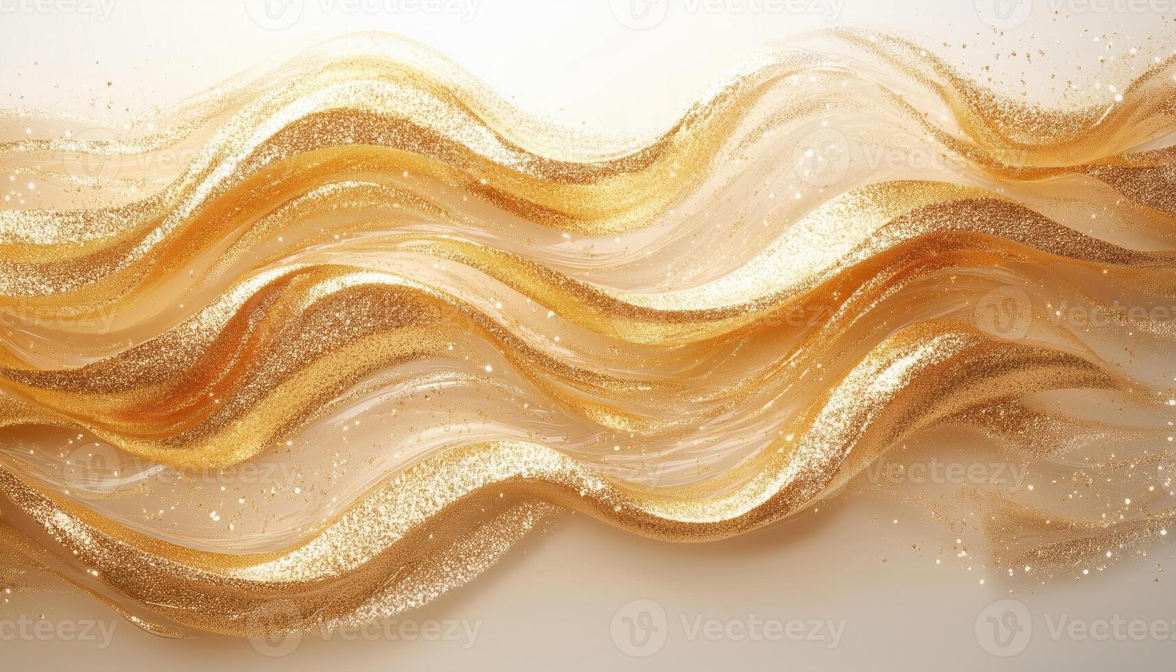 Stunning Abstract Gold Wave On White Background. Dynamic Element For Aesthetic Designs Such As Covers, Brochures, And Posters. Sparkling Modern Template photo
