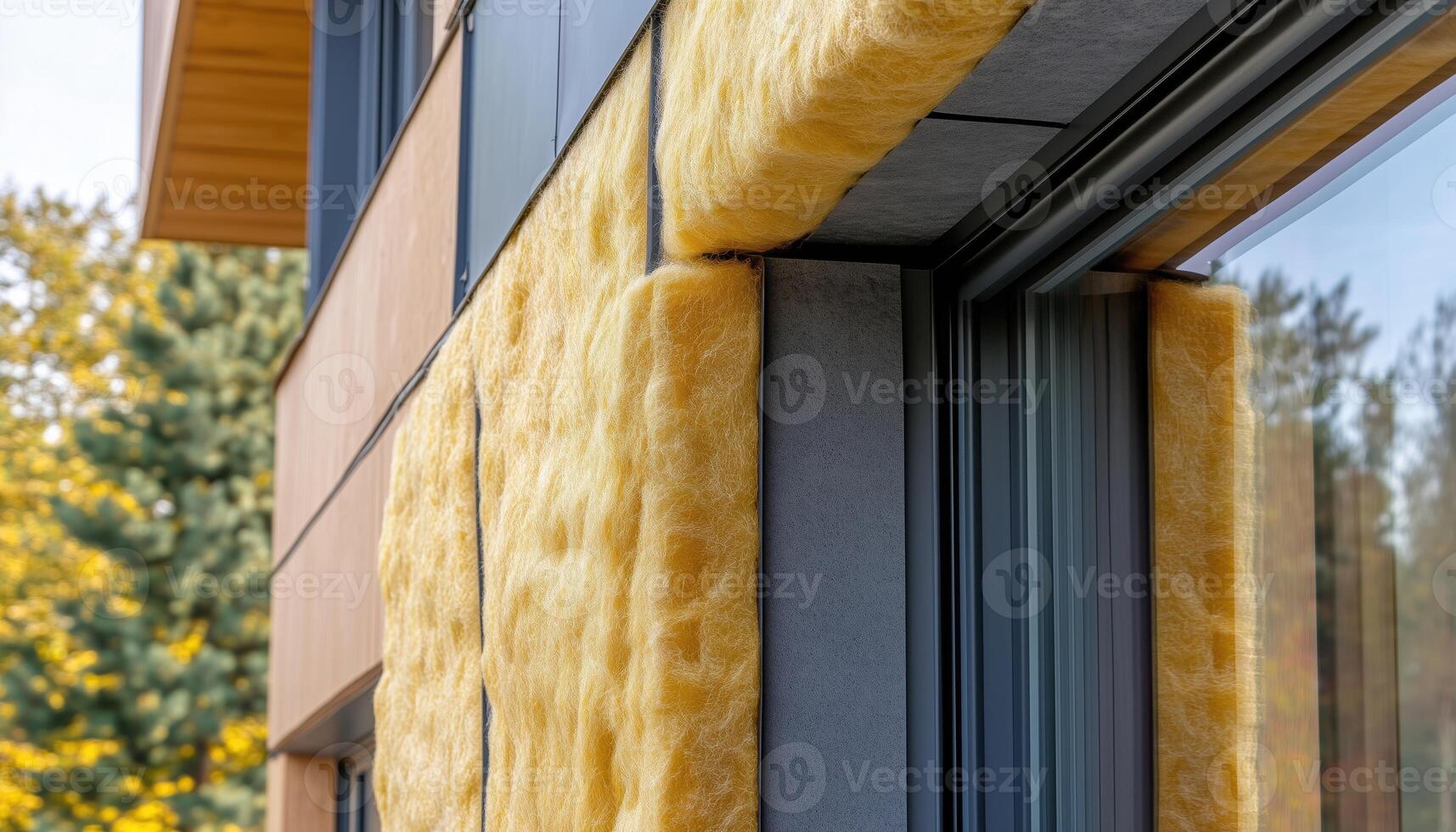 Mineral Wool Facade Insulation For Modern Farmhouse Renovation. Stone Wool Panels For Thermal Improvement And Energy Savings To Enhance House Insulation photo