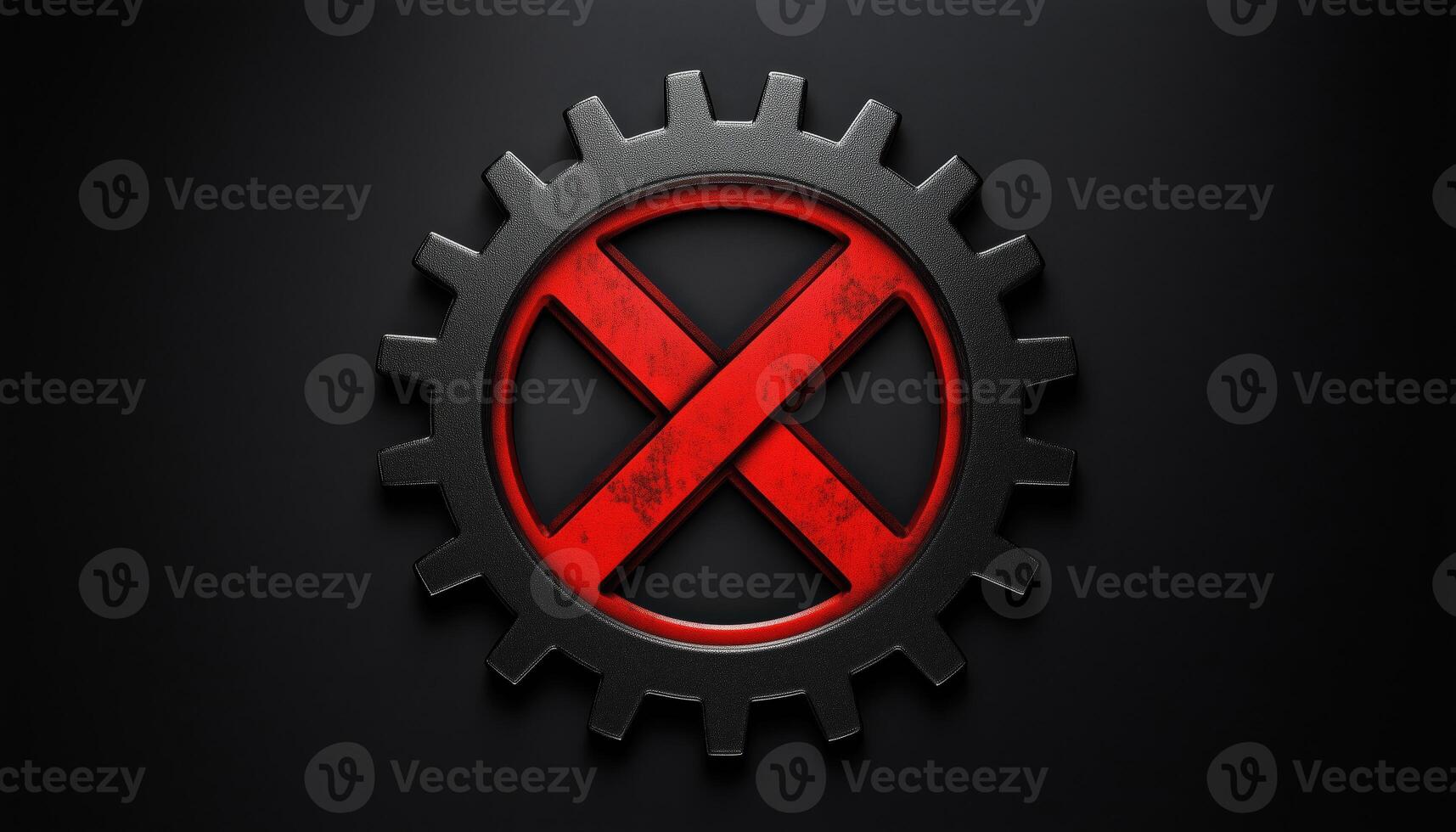 Prohibition Of Service Gear. Cogwheel Sign With Red Crossed Out Gear In Circle, Indicating Repair Ban And Prohibition Of Gears photo