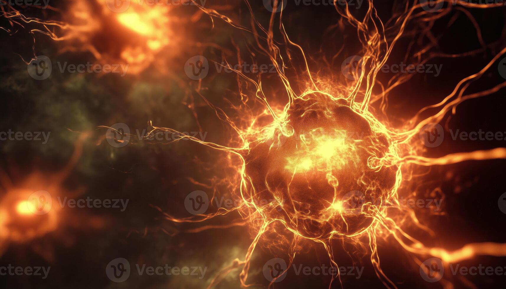 Neurons Exhibiting Electrical Activity In The Brain. A Study On Brain Cells And Their Firing Patterns. photo