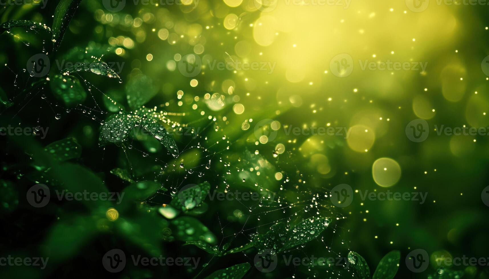 Close Up Photo Of Dew Drops On A Spider Web In Nature. Beautiful Water Droplets Adorning A Cobweb In The Grass