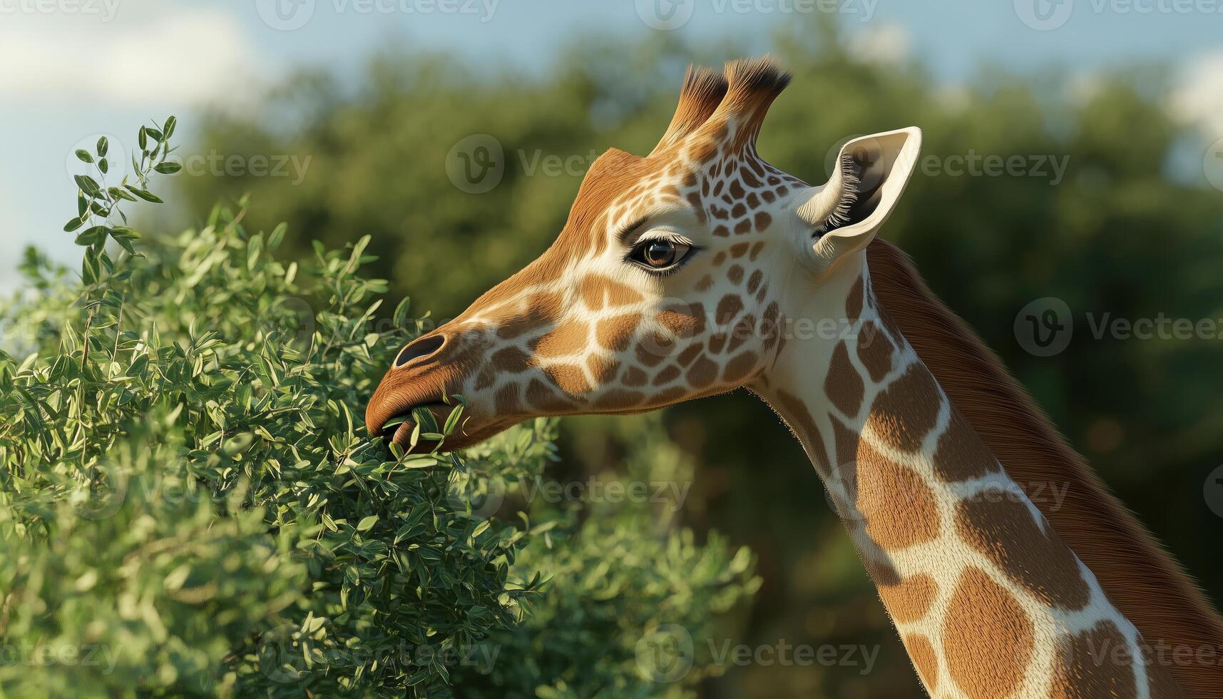 Giraffes In Somalia Feeding On Acacia Tree Leaves. A Dietary Habit Of The Majestic Tall Mammals Of The Region photo