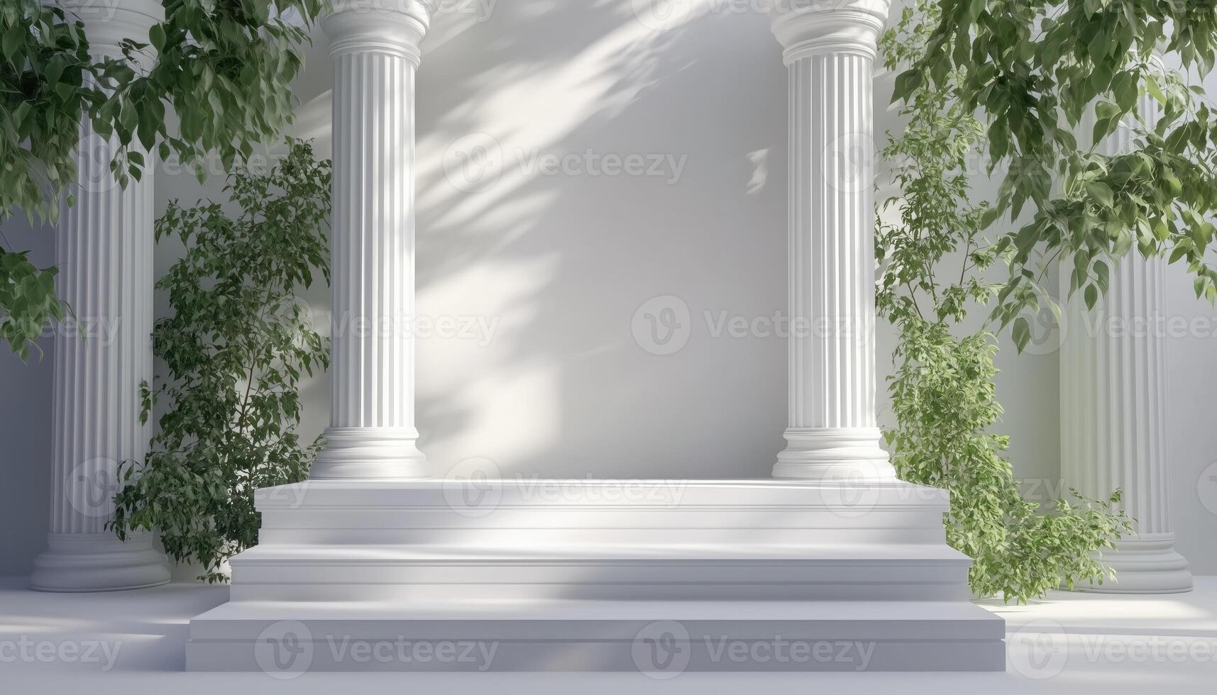 Luxurious Podium Product. Podium Classic In Nature Light Shadow White For Branding Presentations And Renderings. photo