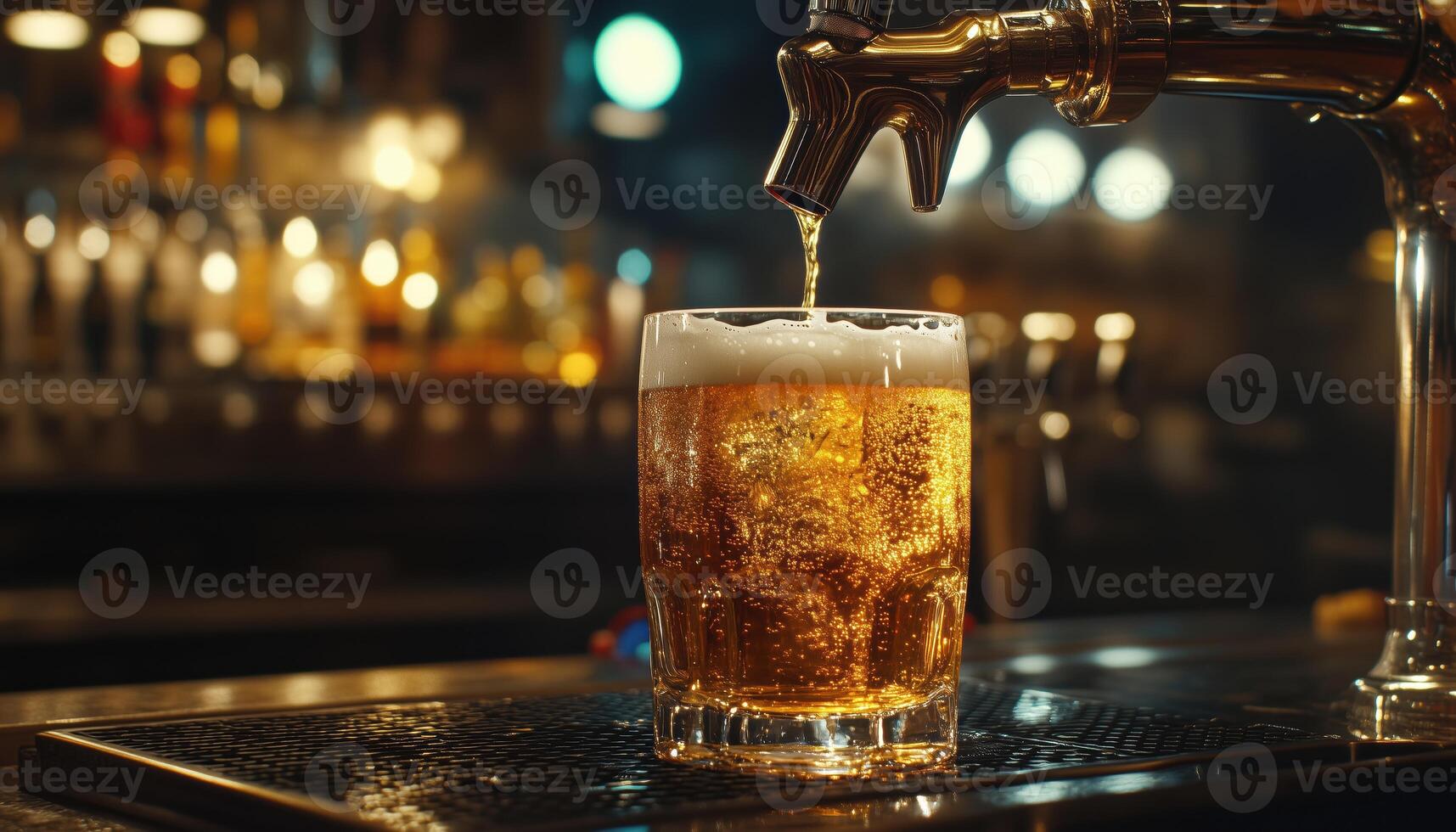 Pouring Cold Beer From A Crane In A Pub. A Refreshing And Light Experience With Draft Beer Served In A Glass. photo