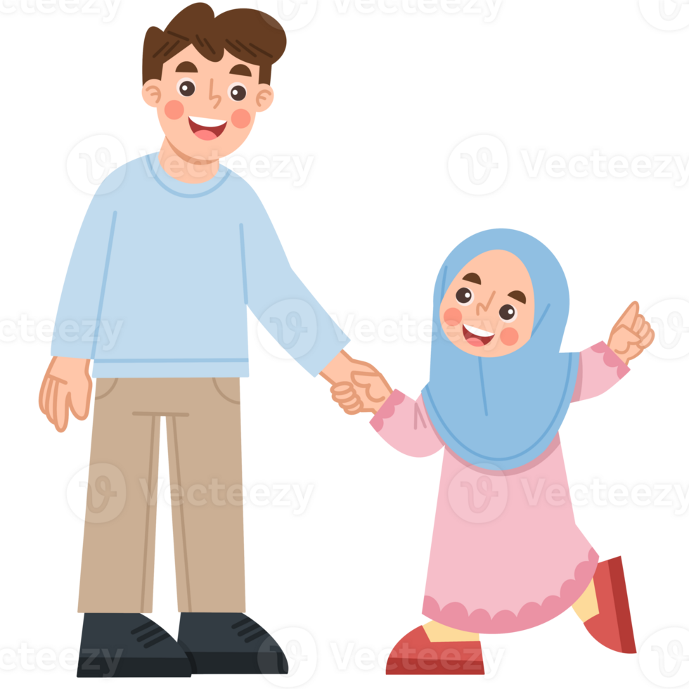 Illustration of a Muslim father holding a daughter png