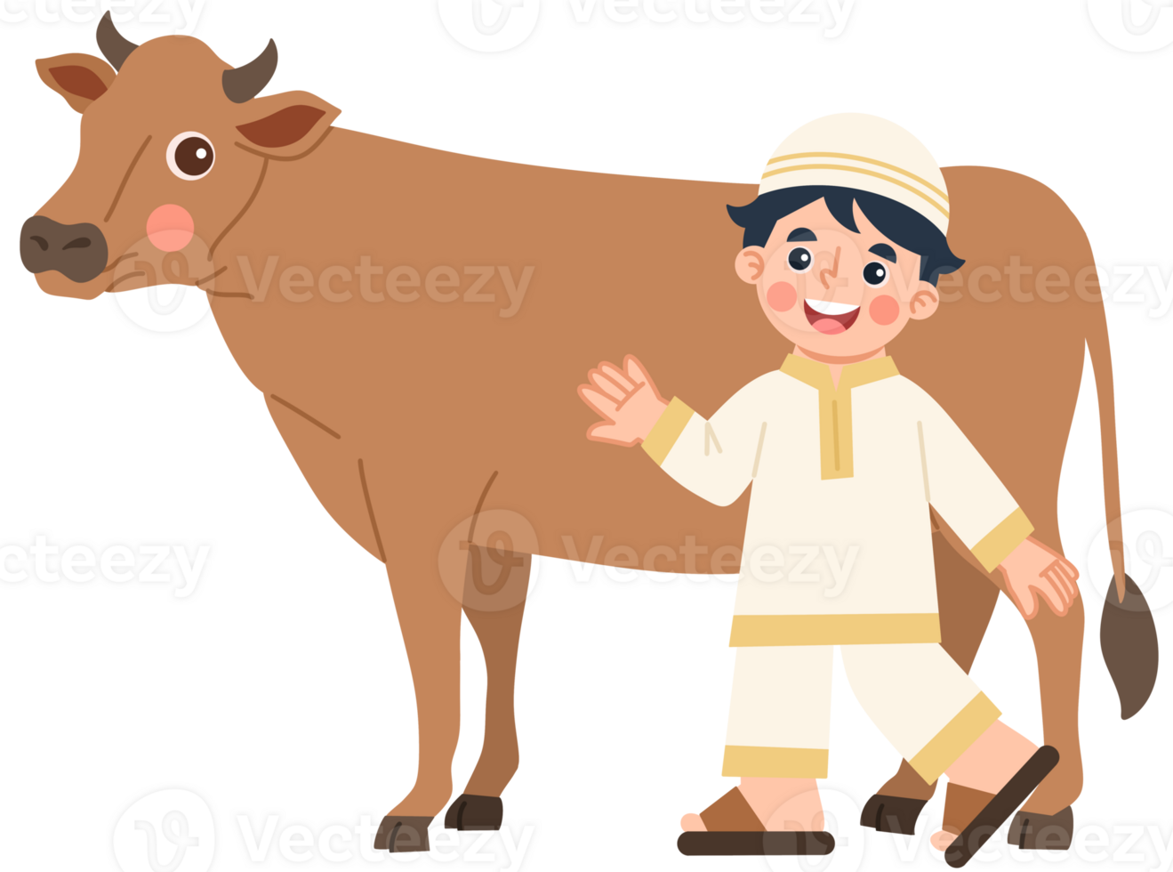 Illustration of a little boy with a cow png