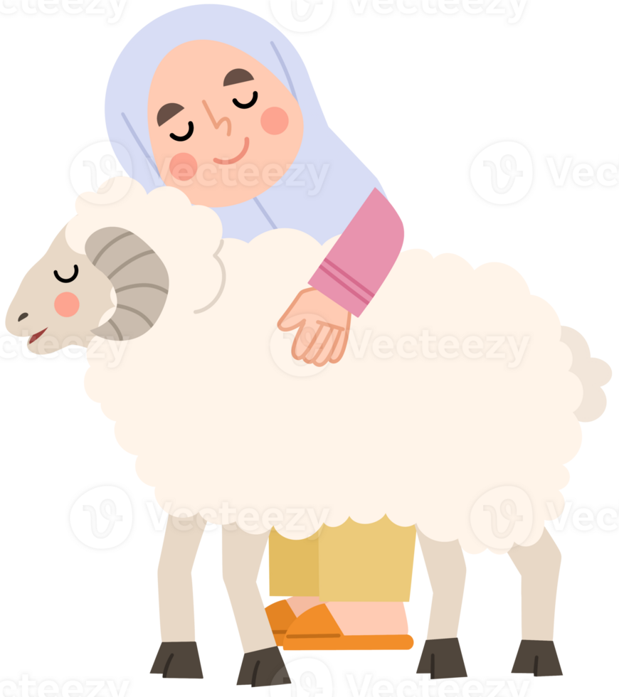 Illustration of Hijab Girl with a Sheep png