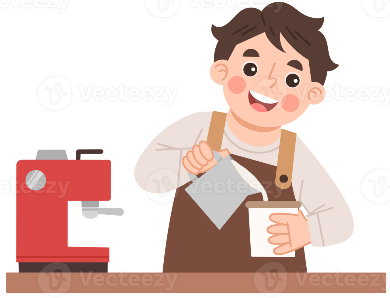 Illustration of Barista Preparing Coffee with Espresso Machine png