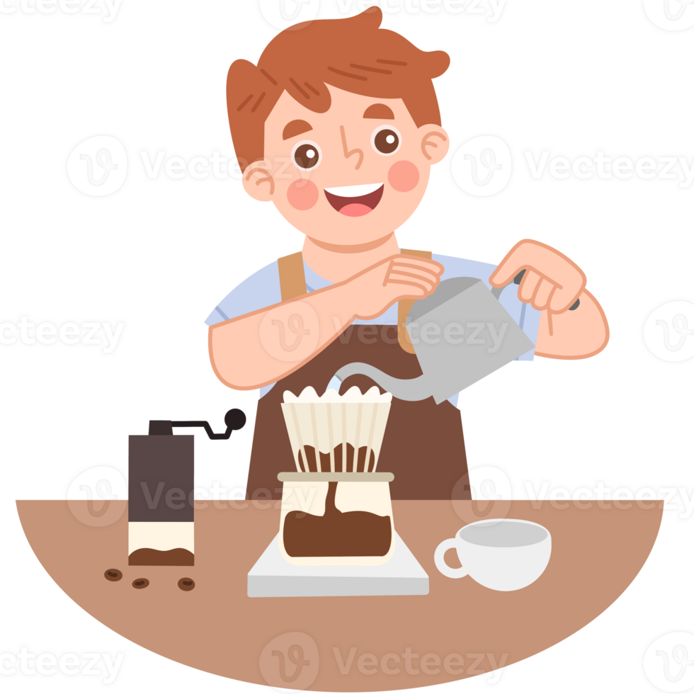 Illustration of a Barista Brewing Coffee png