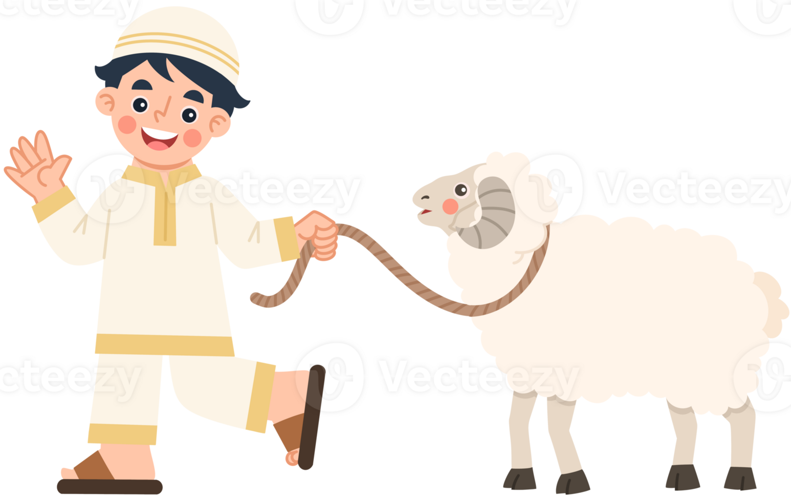 Illustration of a boy herding sheep png
