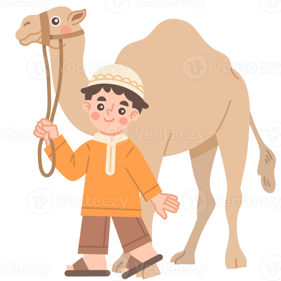 Illustration of a boy with a camel png