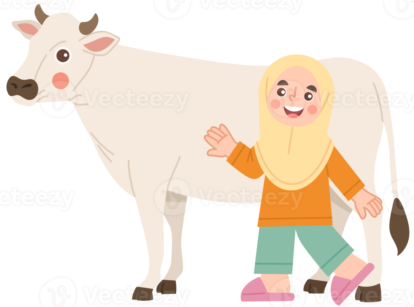 Illustration of hijab girl with cow png