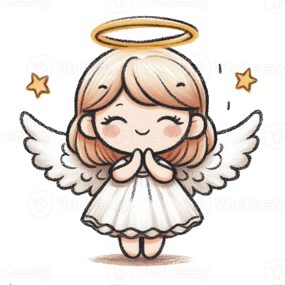 Adorable praying angel with halo png