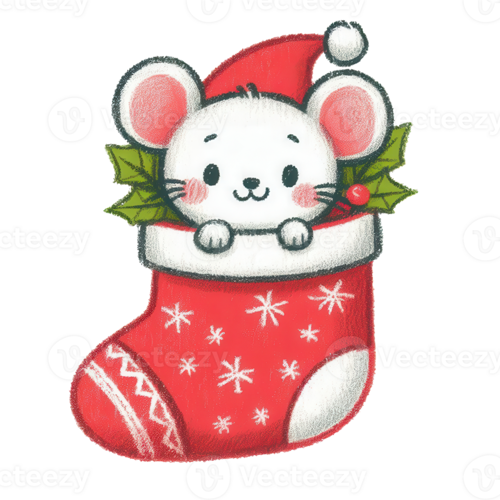 Festive mouse within a Christmas stocking png