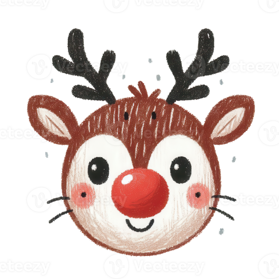 Whimsical reindeer portrait with rosy cheeks png