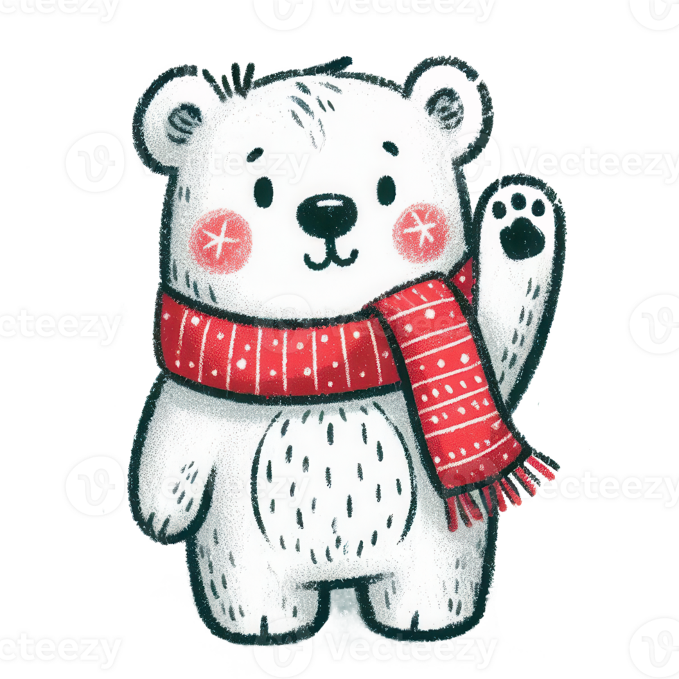Cheerful polar bear waves hello crayon png