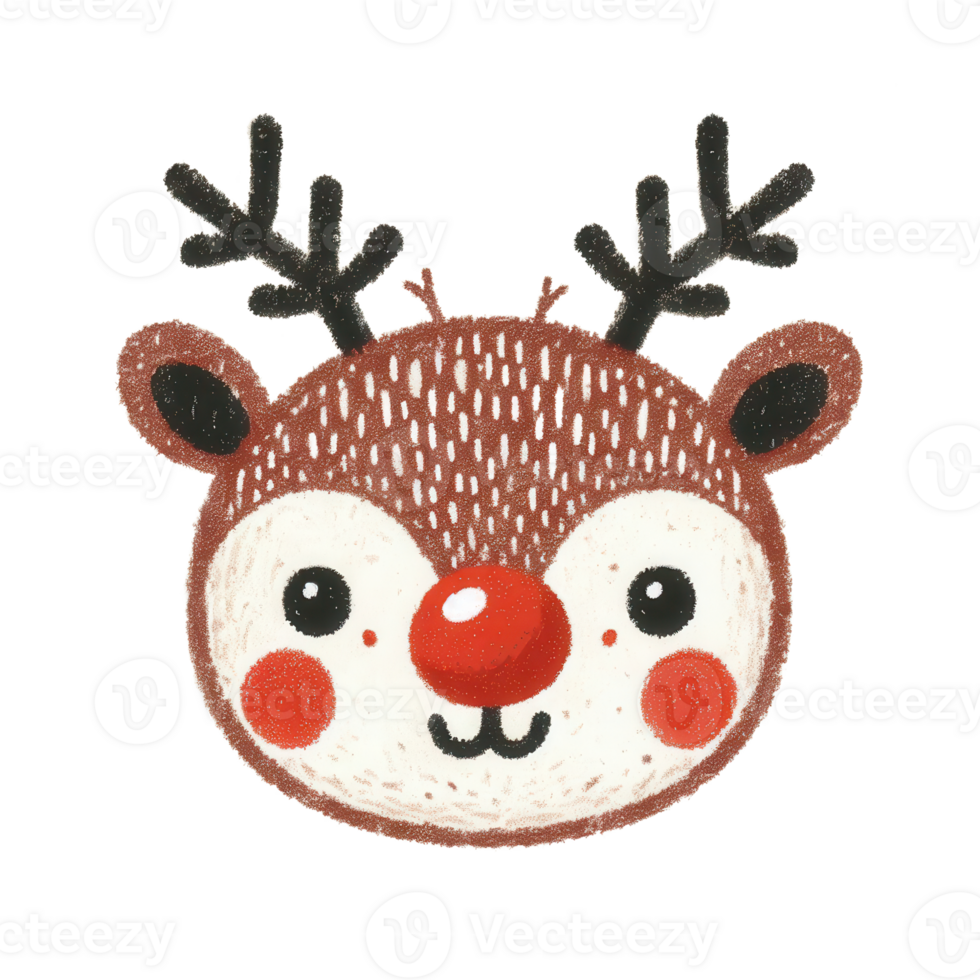 Reindeer Face with Red Nose and Crayon Texture png