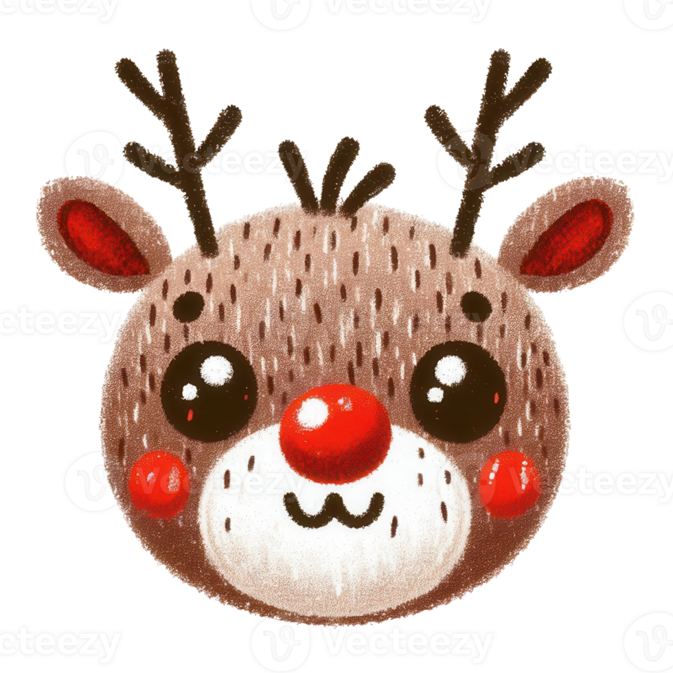 Adorable Hand-Drawn Reindeer Face with Red Nose png