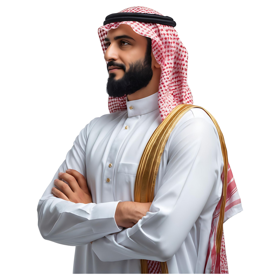 Saudi Man in Thobe and Shemagh Profile View Stock Picture png