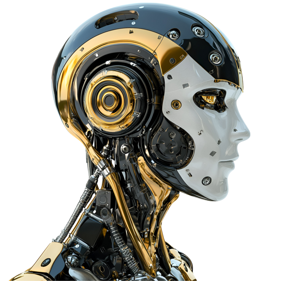 Cybernetic Robot With Red Glowing Eyes And Smooth White Face On Transparent Background png