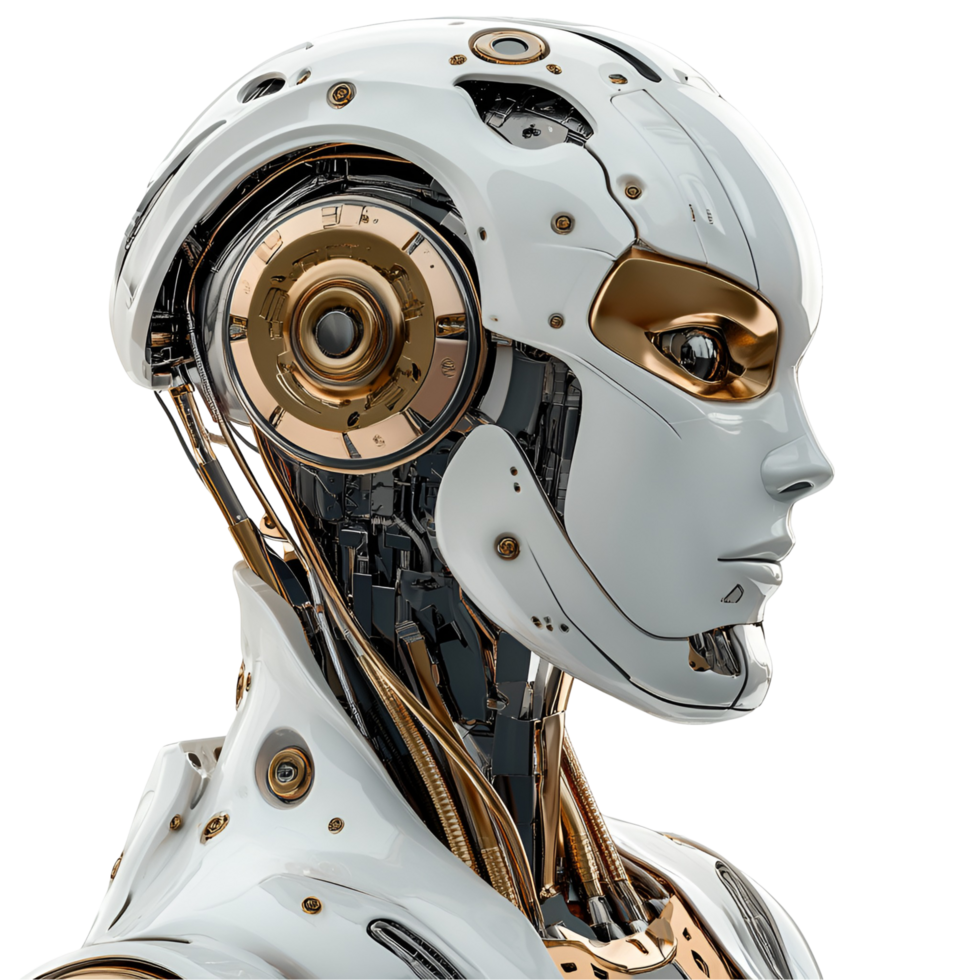 White-Faced Humanoid Robot With Intense Red Eyes On Transparent Background png