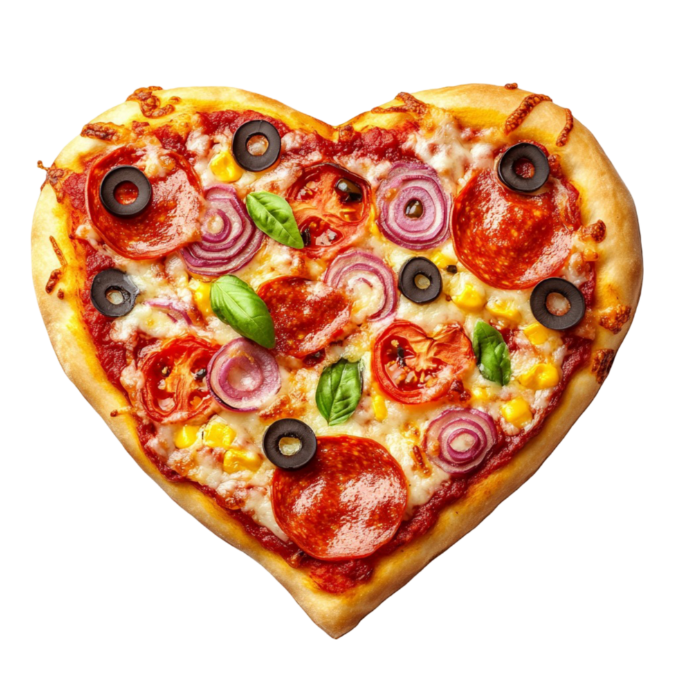 Tasty Love-Themed Pizza in the Shape of a Heart with Mushrooms and Pepperoni on Transparent Background png