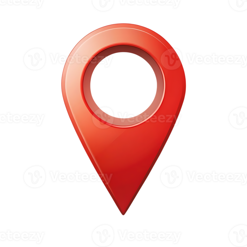 Glossy Red Map Marker Icon with a Circular Inner Ring. png