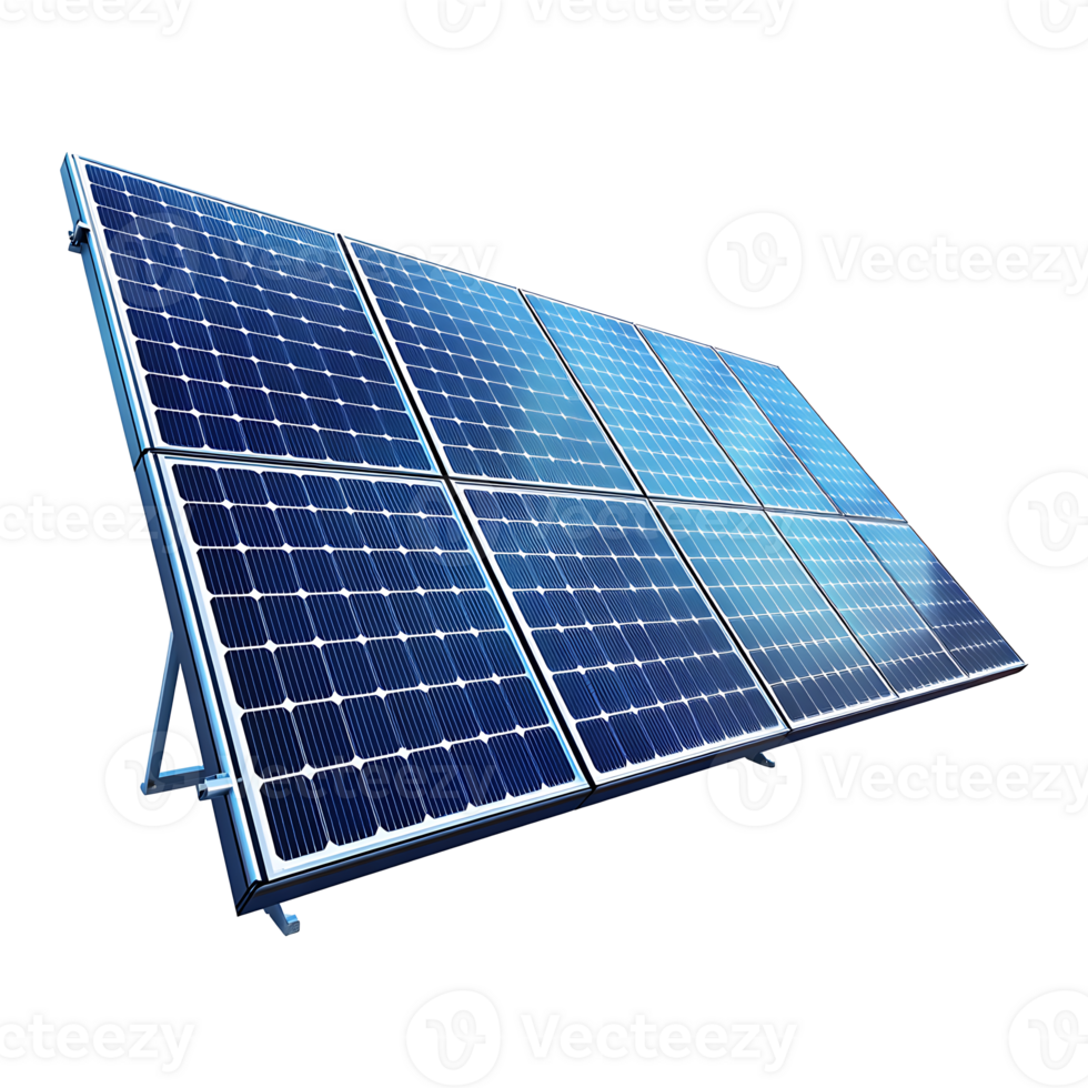 Angled solar panels sunlight on transparent background png