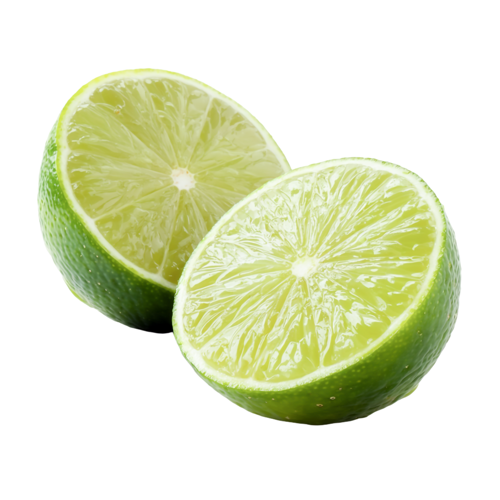 Fresh Lime Halves Detailed Close Up Transparent Background Vibrant Green Citrus png