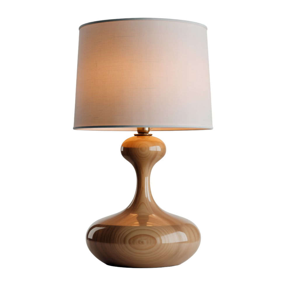 Wooden Table Lamp with White Shade on Transparent Background Home Decor Design png