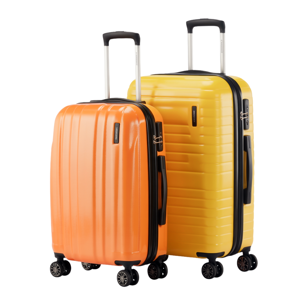 Luggage Set in Yellow and Orange with Retractable Handles on Transparent Background png
