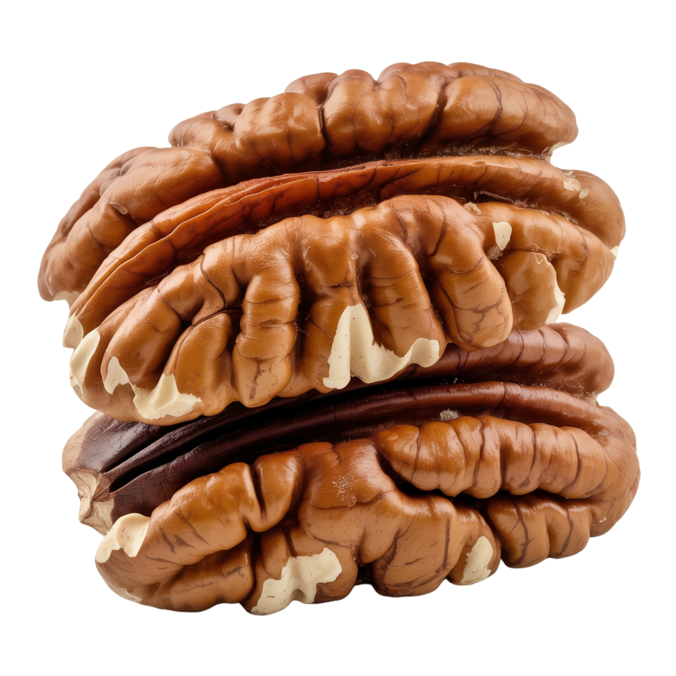 Closeup of Shelled Pecan halves with Transparent Background, Brown Color, Texture png