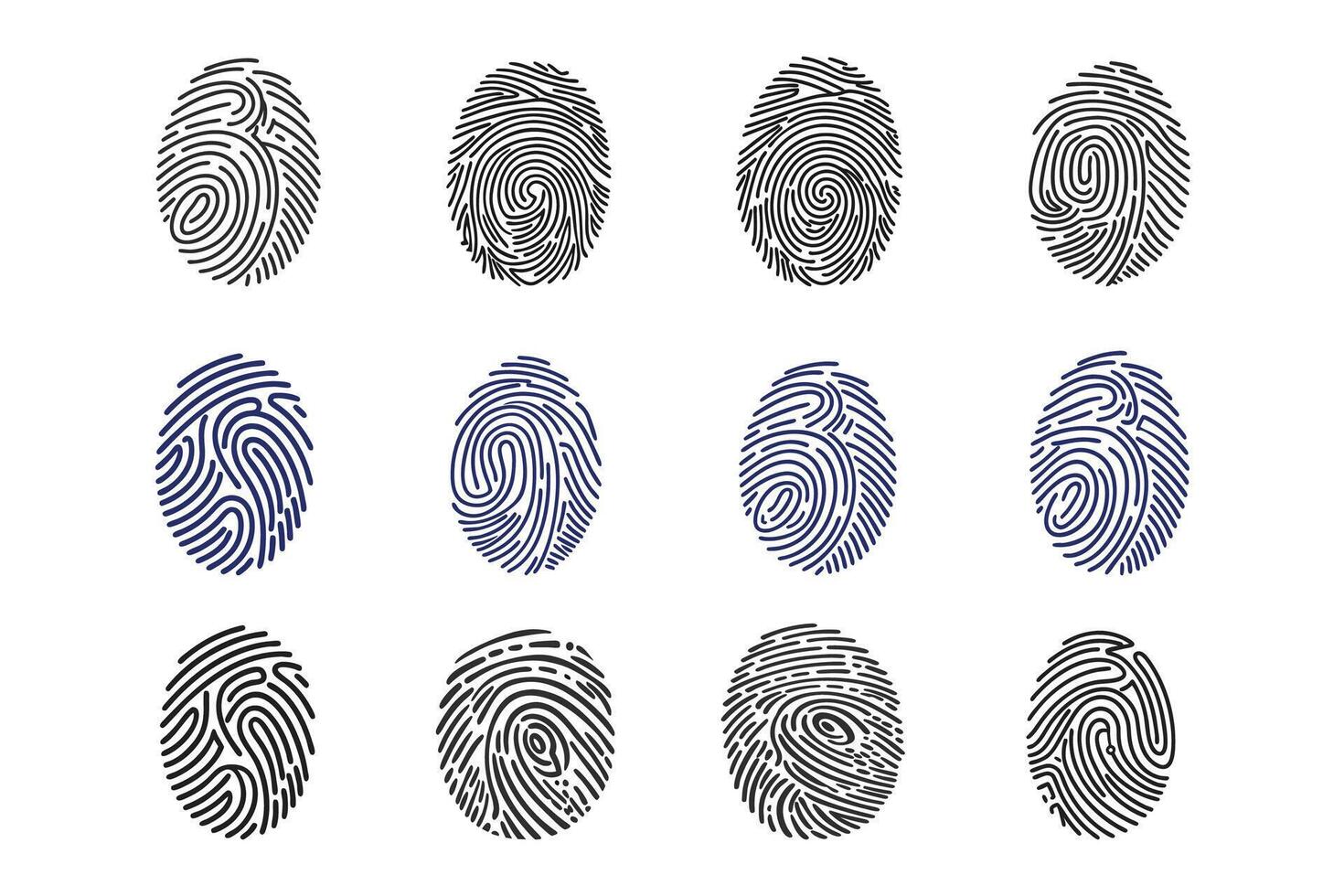 Biometric Fingerprint Pattern Icons for Forensic Analysis and Identity Verification vector