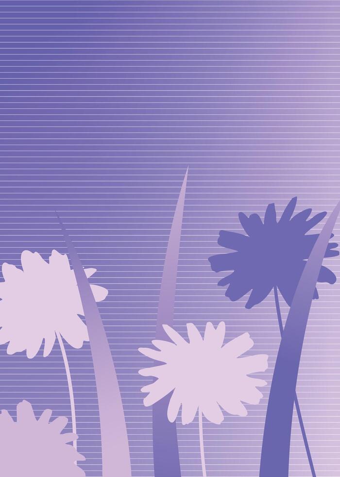 Futuristic floral poster. Modern gradient background with geometric shapes and abstract flowers in purple and blue tones vector