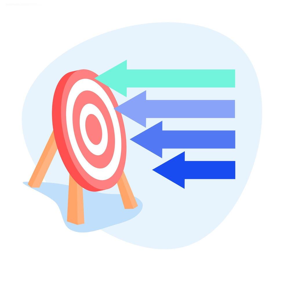 Setting clear business goals, and four arrows pointing at the target, The concept of arrows on target. vector
