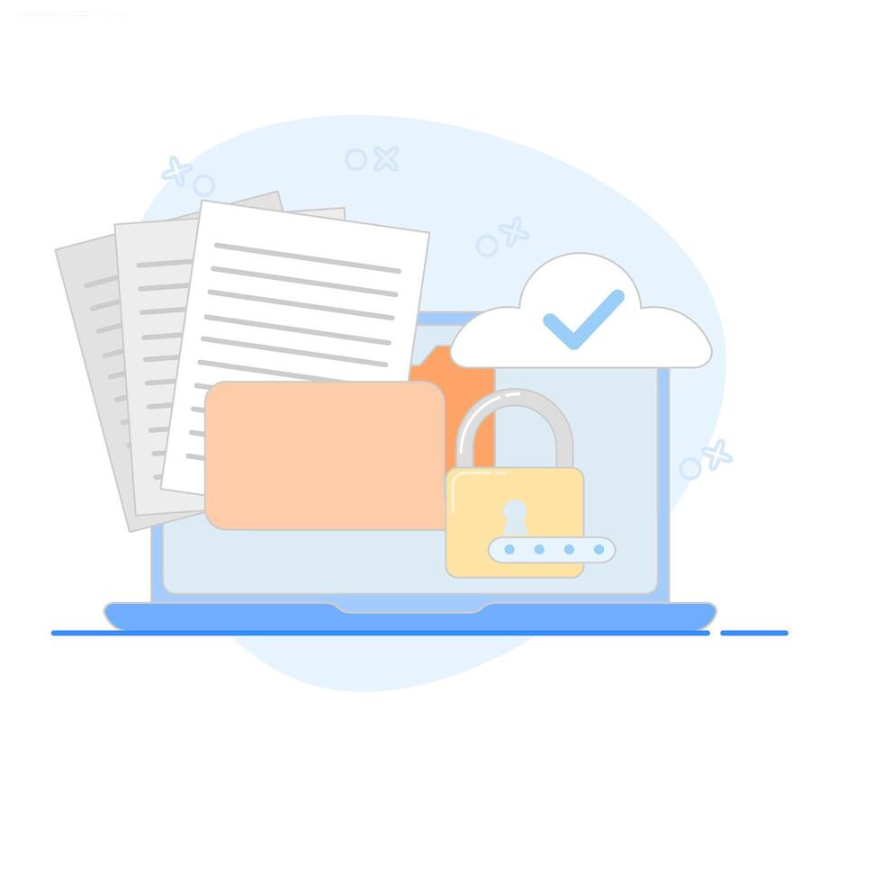 Folder illustration with Confidentiality content, Personal data security concept in the cloud. Can be used for banners, websites, and landing pages. vector