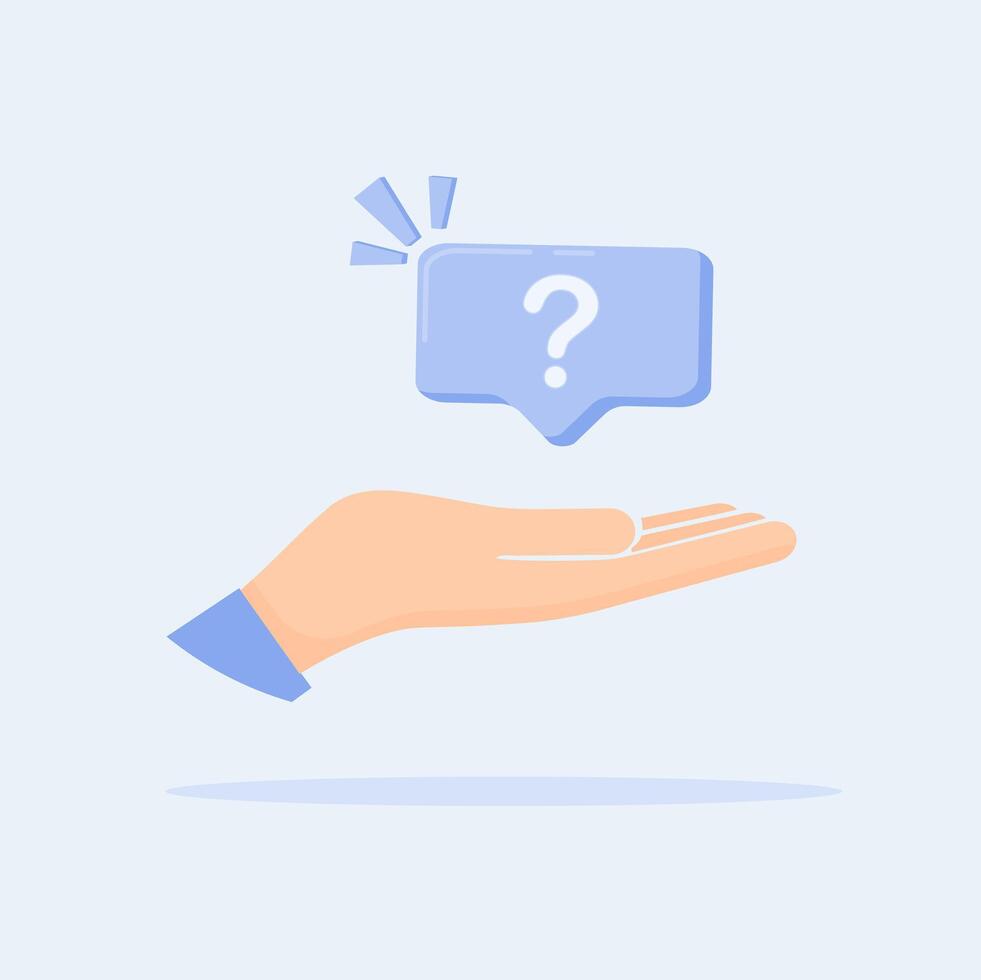 Hand holding question mark icon, flat design vector
