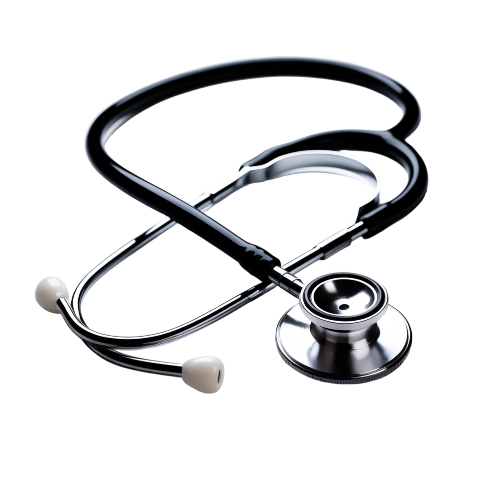 Shiny Chrome Stethoscope with White Earpieces on Transparent Background png