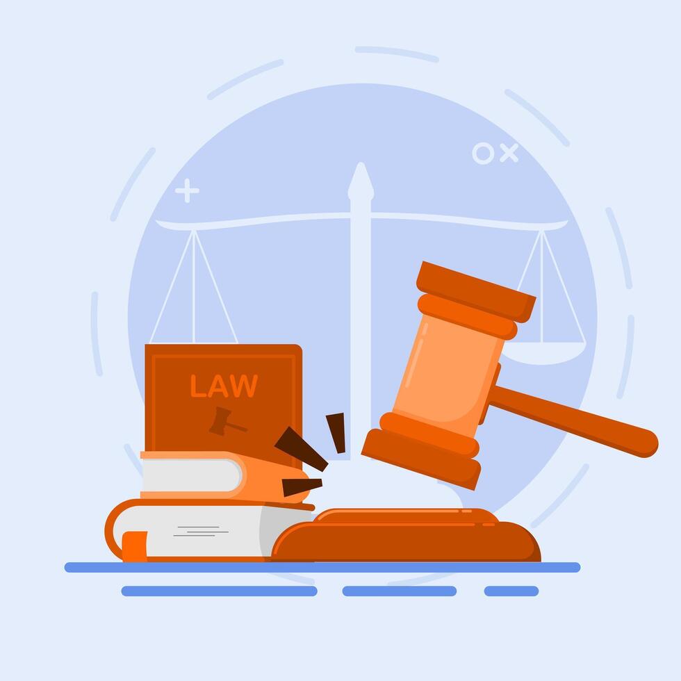 Illustration of the concept of law and justice, with a hammer as the decision maker. vector