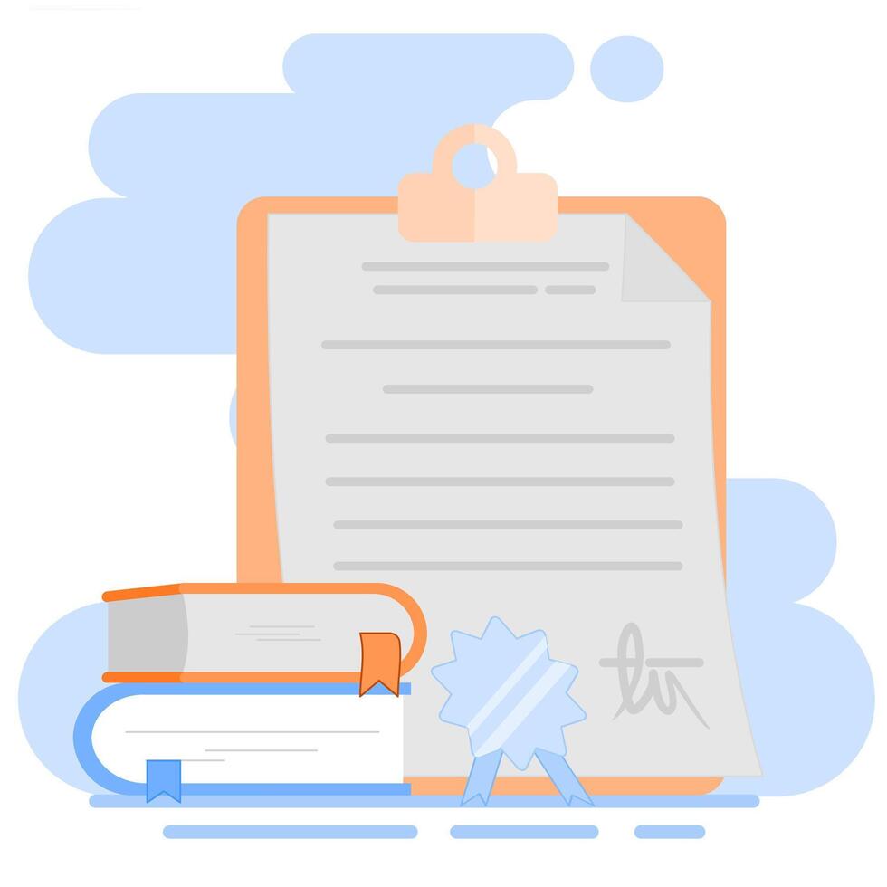 A clipboard with a pen and a book on it vector