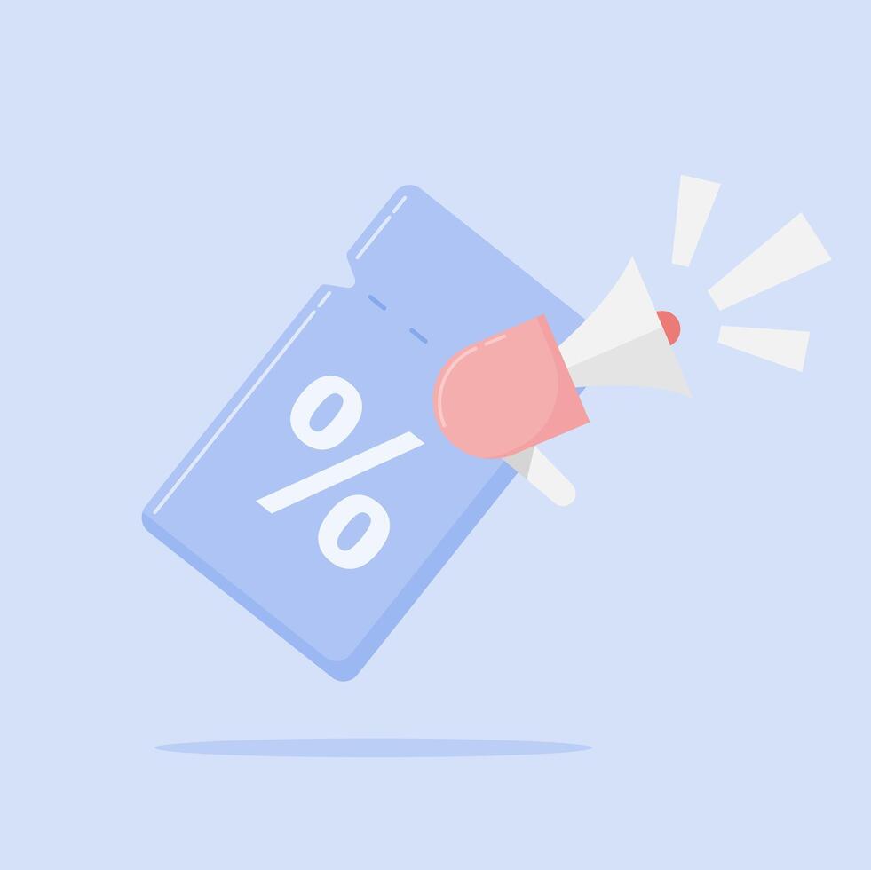 A discount coupon is being held up by a megaphone vector