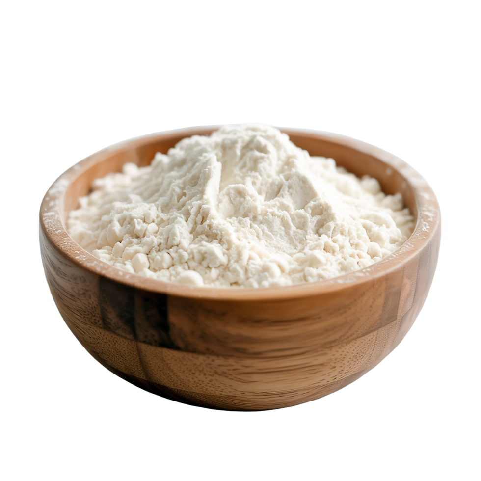 Wooden Bowl Filled with White Flour on Transparent Background, Ingredient, Cooking png