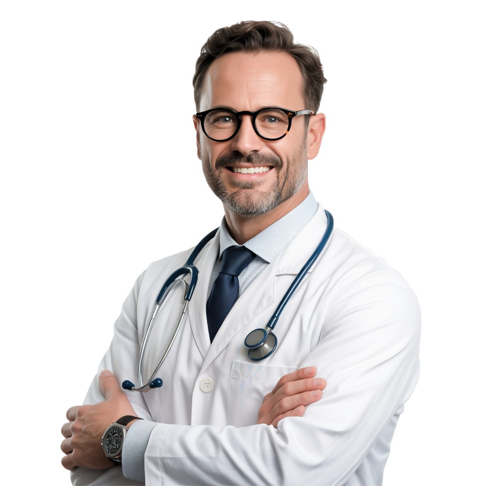 Confident Smiling Doctor With Stethoscope, Arms Crossed On Transparent Background png
