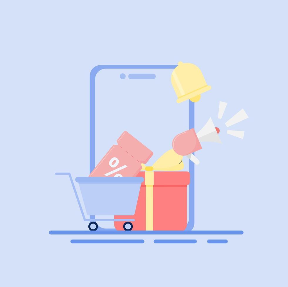A smartphone with a shopping cart and a gift box vector