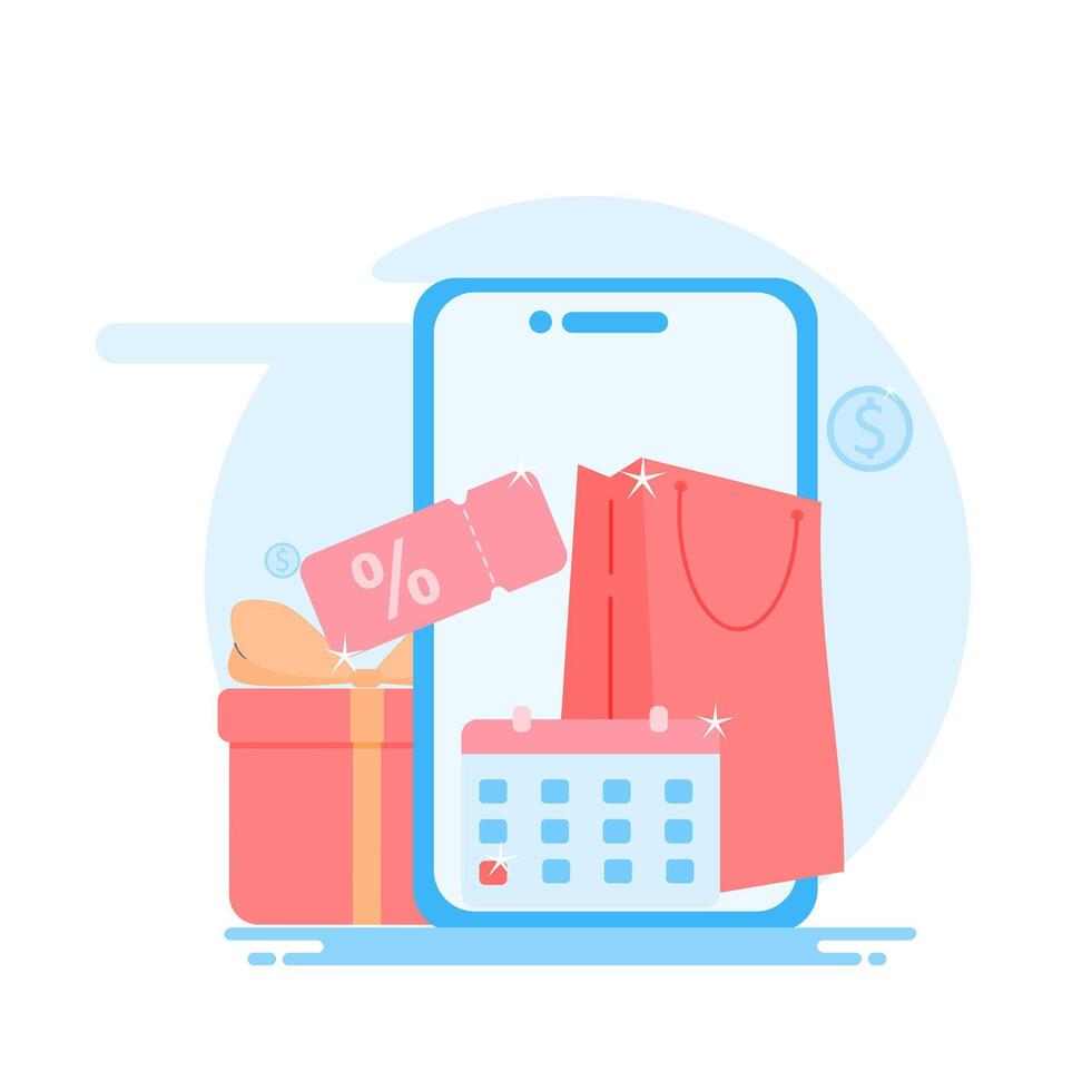 Mobile shopping concept with shopping bags and phone vector