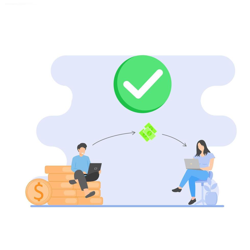 transfer concept with a man and a woman holding a laptop. vector