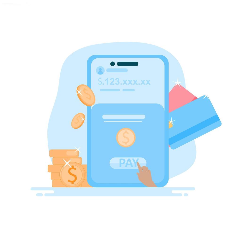 The concept of financial transactions in online shopping. Using digital payment methods such as bank cards and e-wallets to complete purchases. vector
