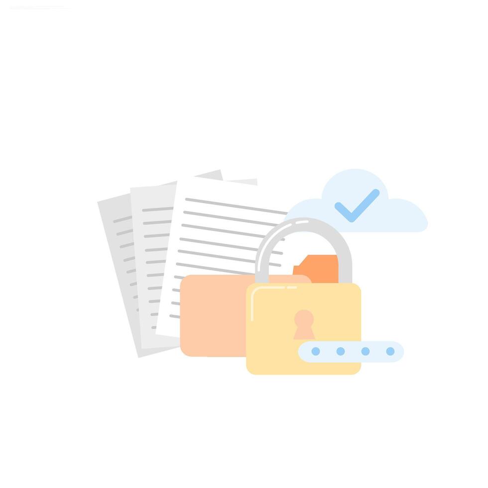 Illustration of folder containing confidential documents, Cloud security concept. can be used for banners, websites, and landing pages. vector
