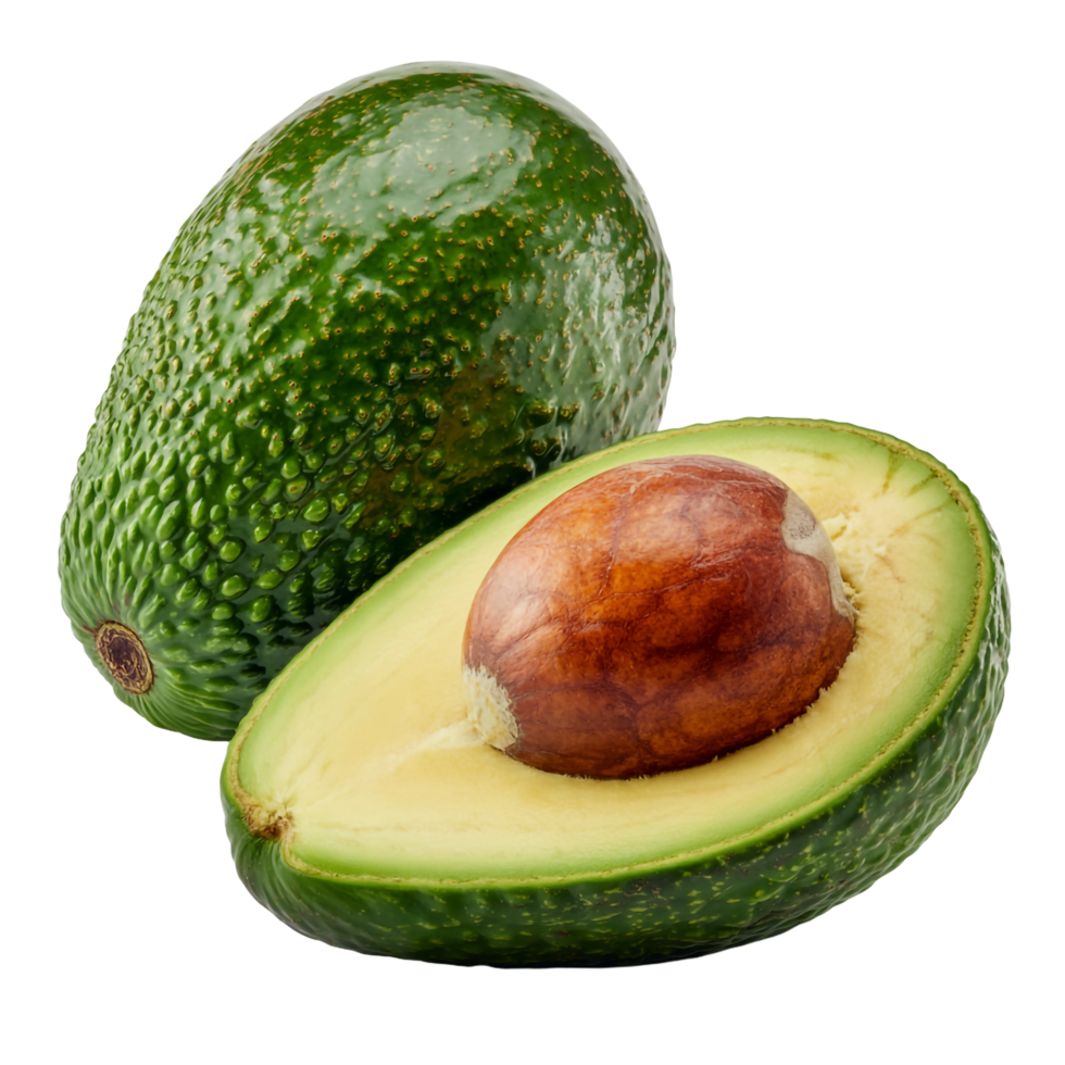 Fresh Green Avocado Pair with Seed in Half on Transparent Background, Healthy Food png